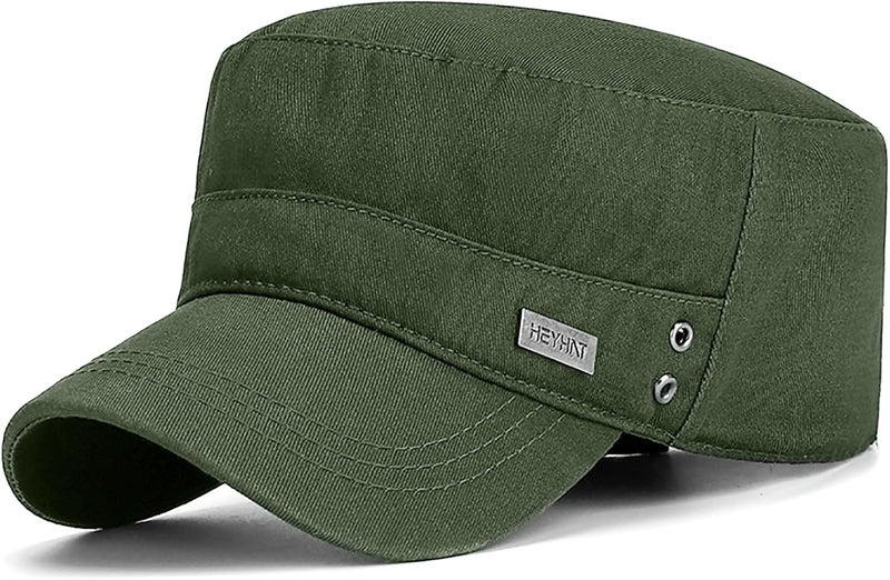 PTDTSHOU Cotton Military Caps for Men Women Unisex Flat Top Hat Adjustable Cadet Army Cap - Image 1